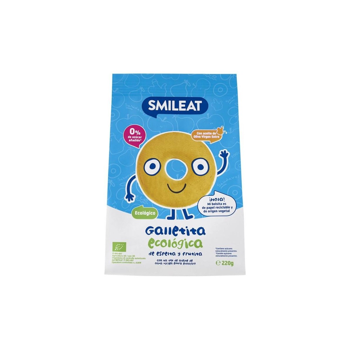 smileat galletas de espelta con manzana 220 g