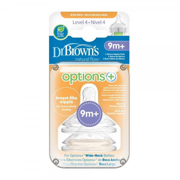 Dr. Brown´s  tetinas de silicona boca ancha nivel 4 9m+ pack de 2