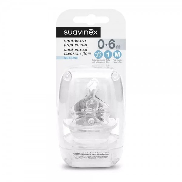 Suavinex tetina silicona anatómica talla 1 flujo medio M 0-6 m 2uds