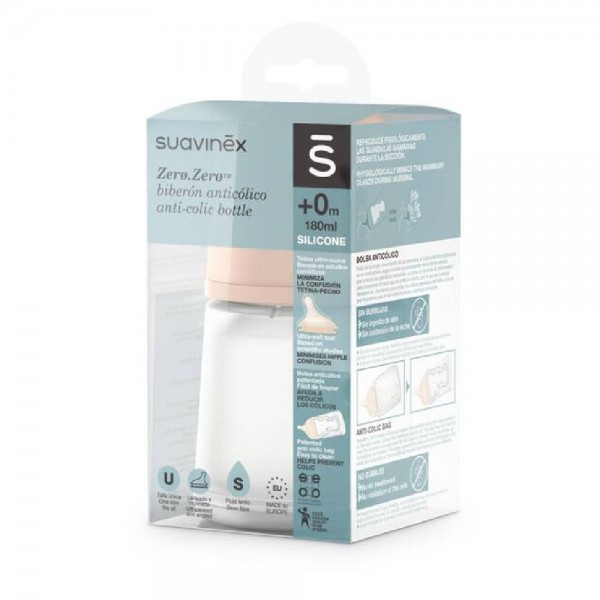 Suavinex Biberón Anticólico Zero Zero flujo adaptable A 180ml