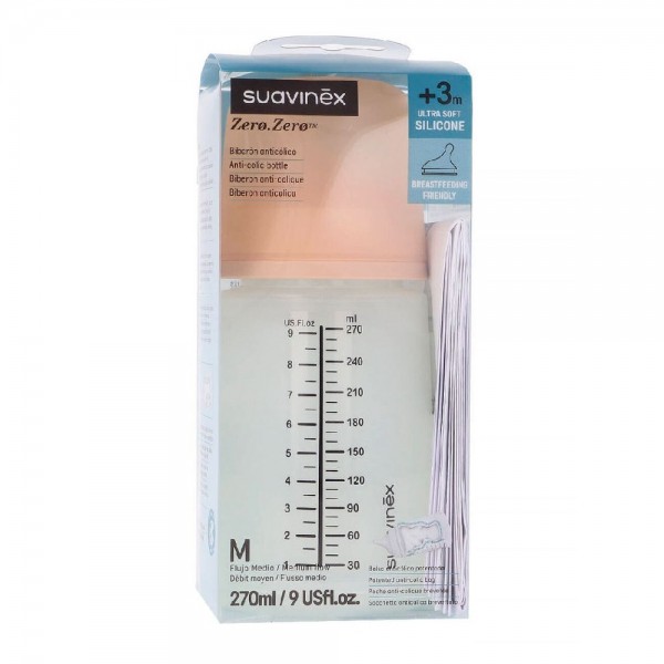Suavinex biberón anticólico Zero zero flujo medio M 270 ml